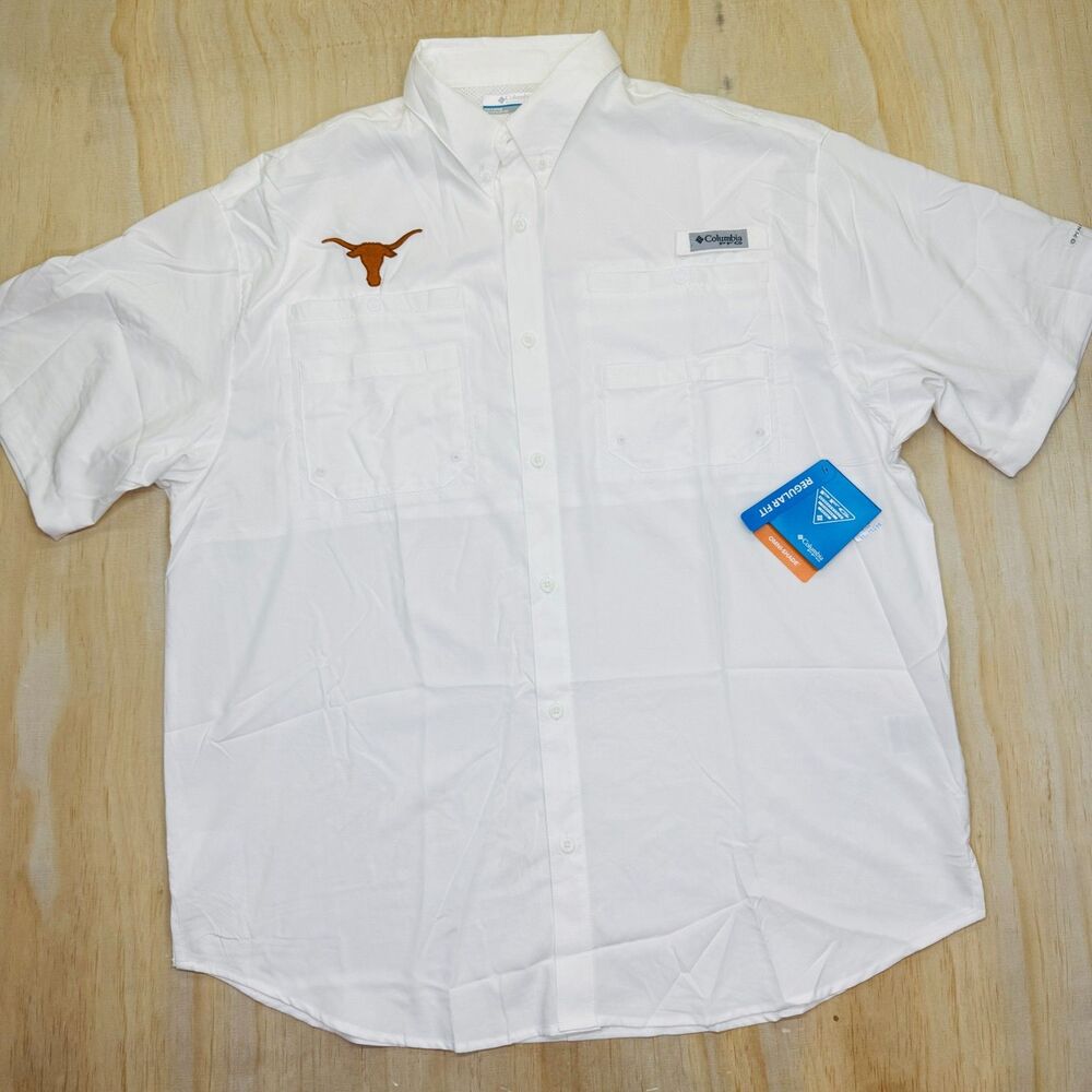 NEW Texas Longhorns Columbia CLG Tamiami Short Sleeve Shirt White Button Down XL